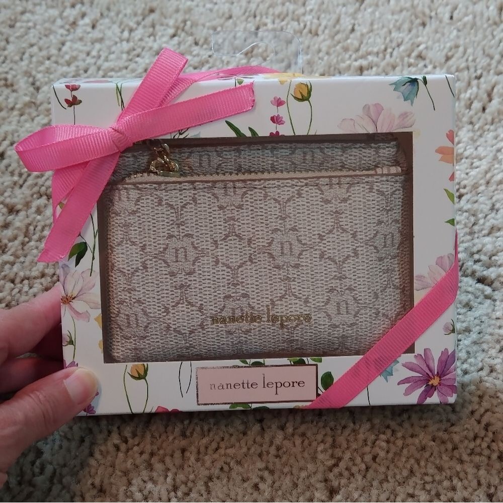 NWT Nanette Lepore Neutral Monogram Double Zip Pouch Wallet